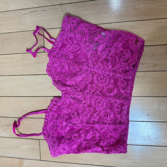 ZARA Hot Pink Lace Corset Bralette Bra Top Crop Top Size Small - Picture 2 of 8